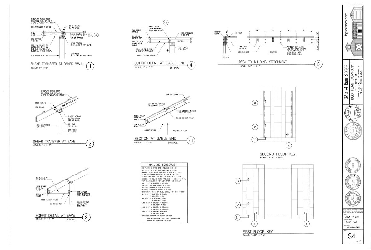 Roof Sheathing Layout. <br>Roof Overhang Framing Details. <br>Deck Attachment to Building.