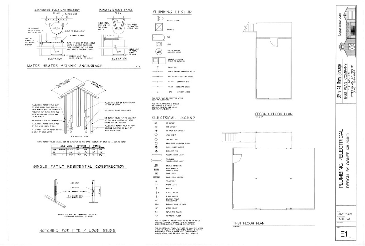 Electrical and Plumbing Base Plans and Legends. <br>Owner/ Contractor to Complete Layout.